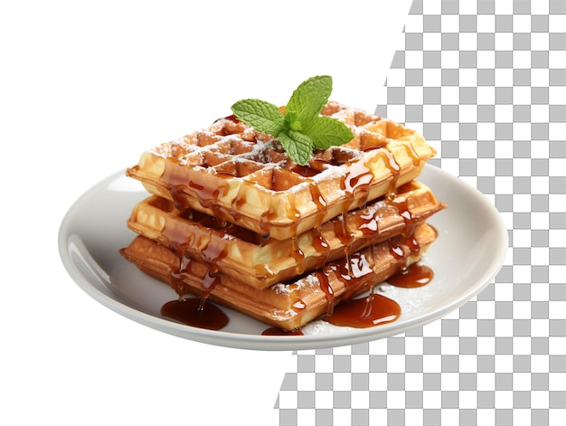 A plate of waffle with transparent background