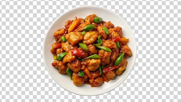 Plate with delicious goulash on transparent background