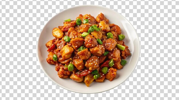 Plate with delicious goulash on transparent background