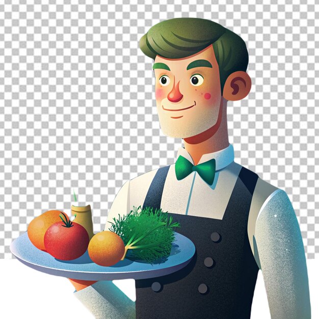 PSD Тарелка с зеленым луком, помидорами на тарелке, рука человека на белом фоне.