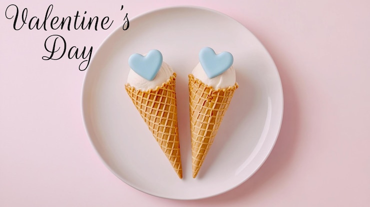 PSD a plate with ice cream cones that say quot valentine  s day quot
