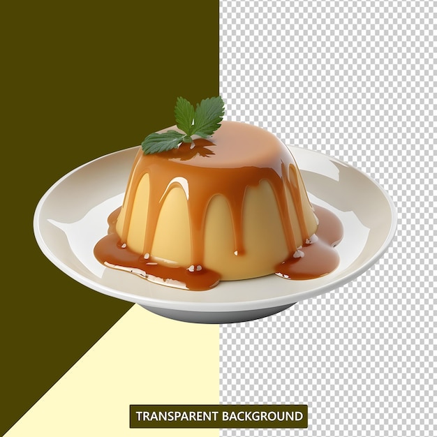 PSD a plate with a plate of pudding with a green leaf on it