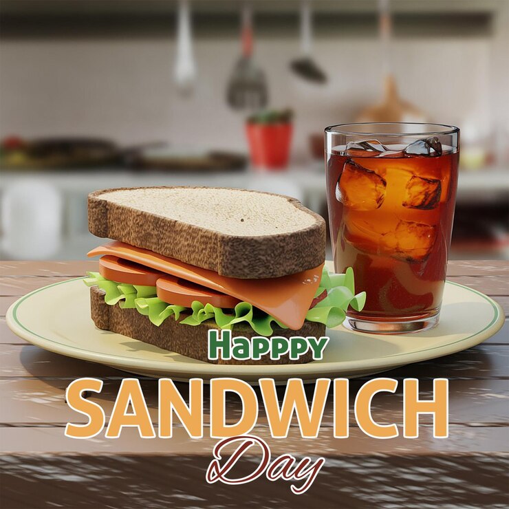 PSD a plate with a sandwich and a glass of tea on it