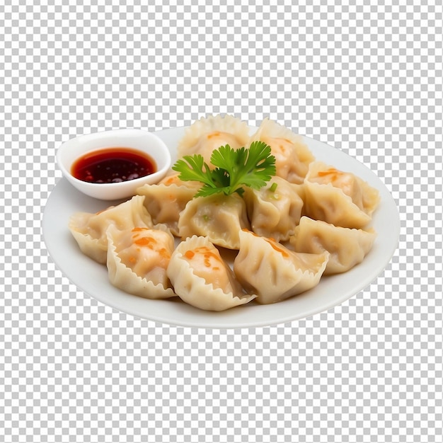 PSD platen met gestoomde dumplings op een doorzichtige achtergrond