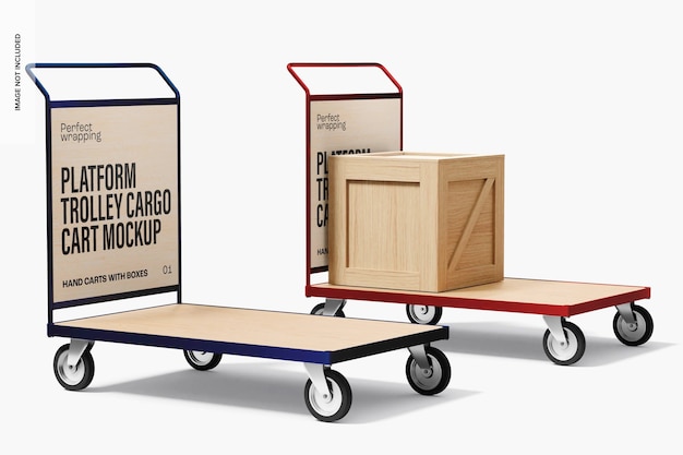 Platform trolley cargo carts mockup, left view