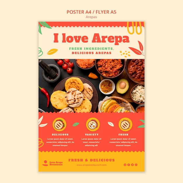 Platte ontwerp arepa ontwerpsjabloon