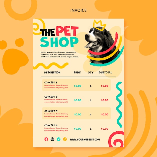 PSD platte ontwerp dierenwinkel factuursjabloon