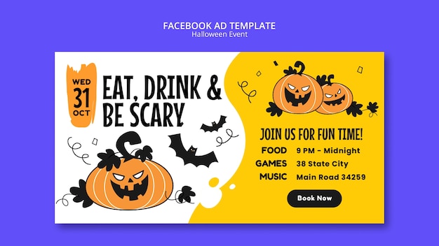 Platte ontwerp halloween viering facebook sjabloon