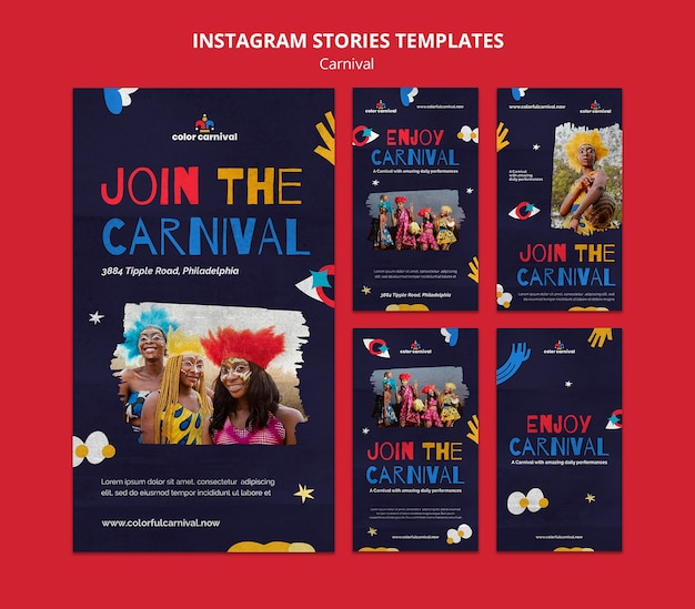 Platte ontwerp instagram verhalen carnaval sjabloon