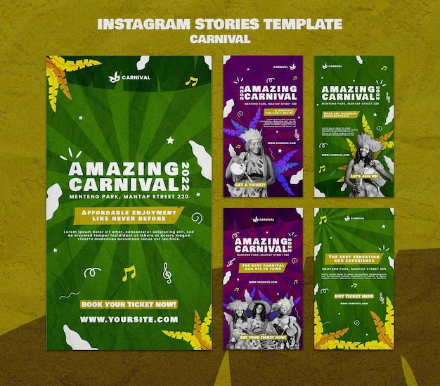 Platte ontwerp instagram verhalen carnaval sjabloon