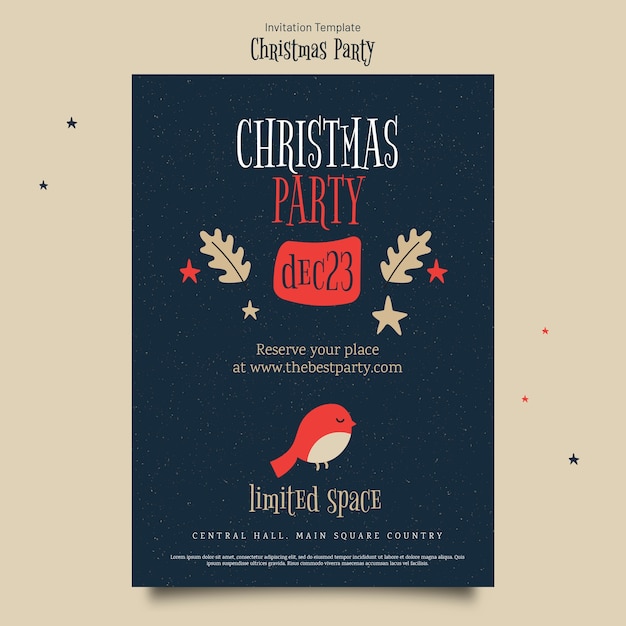Platte ontwerp kerstfeest uitnodiging sjabloon
