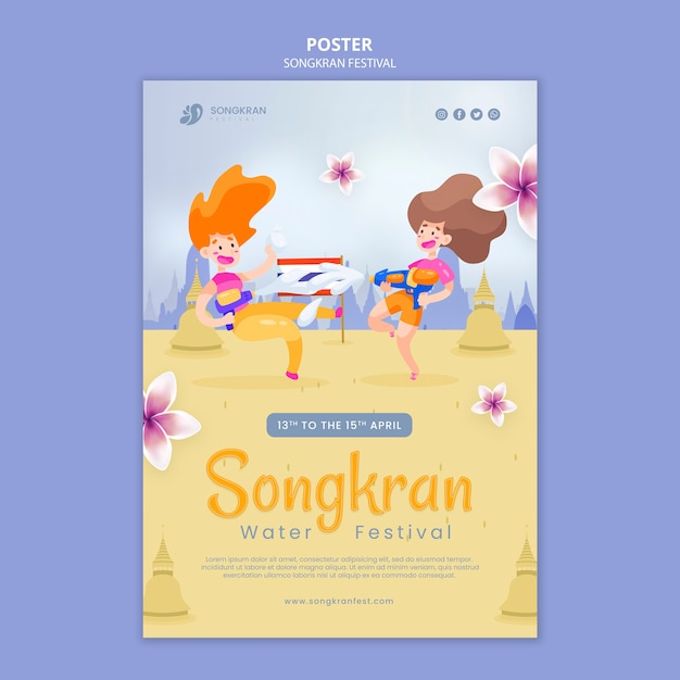 Platte ontwerp songkran-sjabloon