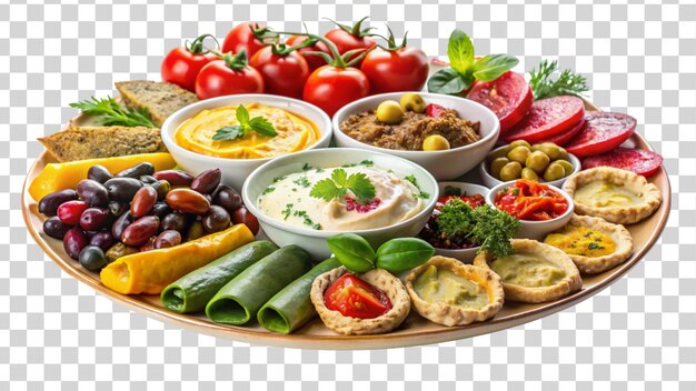 PSD platter of assorted mediterranean meze isolated on transparent background