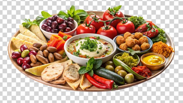 Platter of assorted mediterranean meze isolated on transparent background