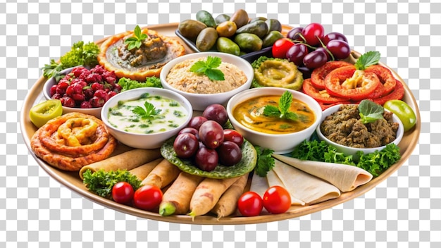 PSD platter of assorted mediterranean meze isolated on transparent background