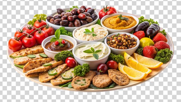 Platter of assorted mediterranean meze isolated on transparent background