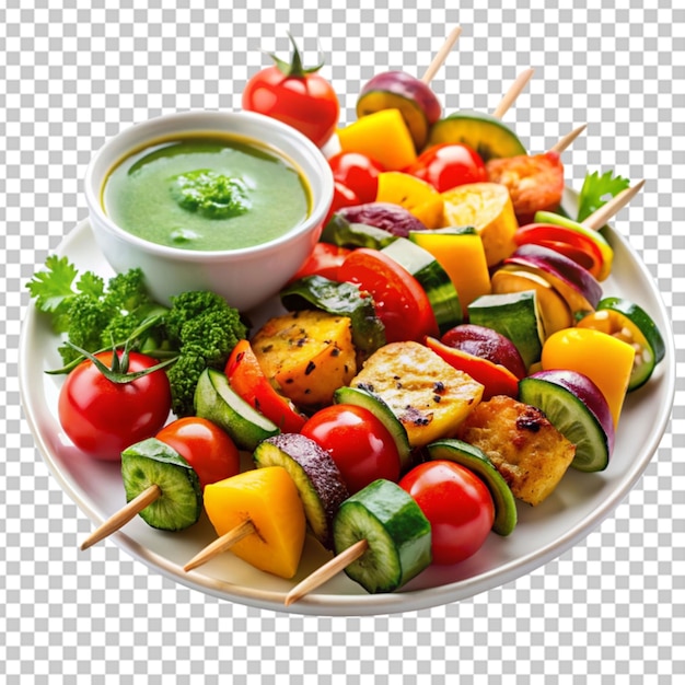 PSD platter of colorful vegetable skewers grilled