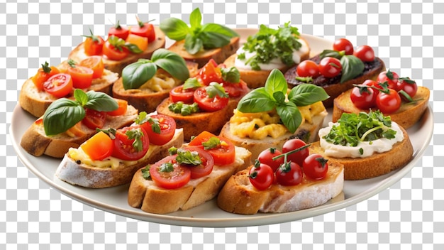 PSD platter of assorted bruschetta isolated on transparent background