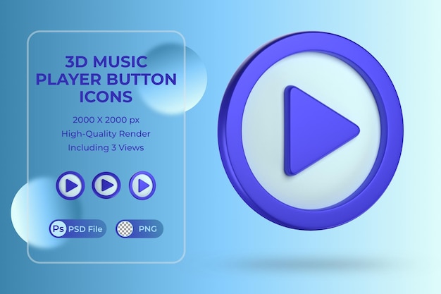 PSD play button in 3d ilustration or icon for music player