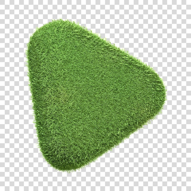 A play button icon with a lush green grass texture isolated on a white background 3d render