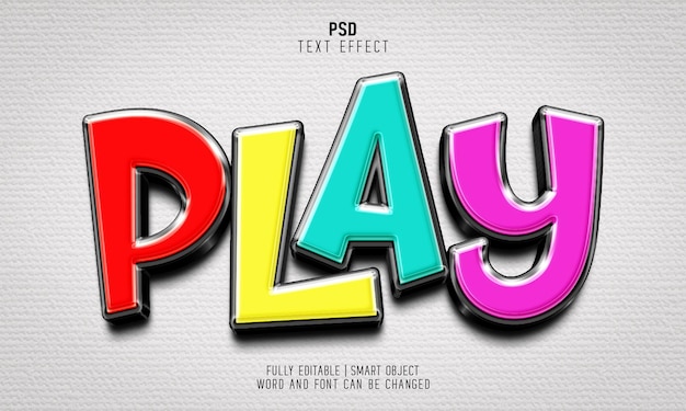 PSD play colorful 3d text effect style template