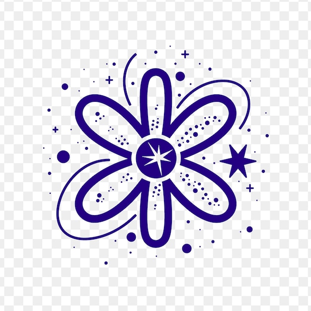Playful cosmos symbol logo with decorative petals and stars creative psd vector design cnc tattoo