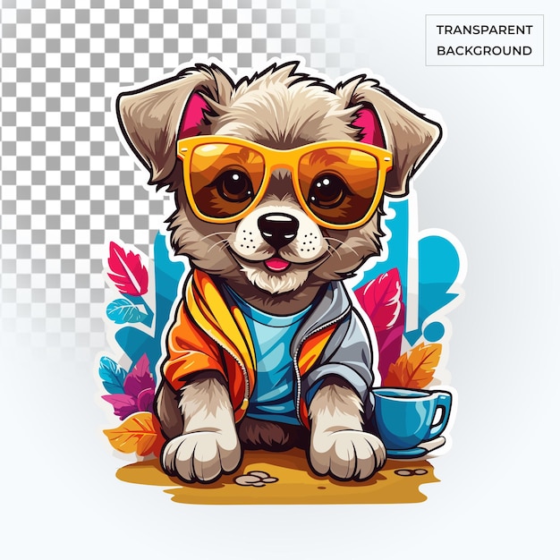 playful cute dog wearing sunglasses free PSD high resolution kids sticker illustration