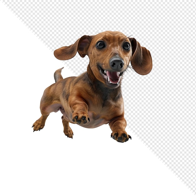 playful dachshund dog jumping in midair