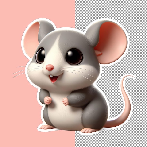 PSD playful mouse with big ears png sticker