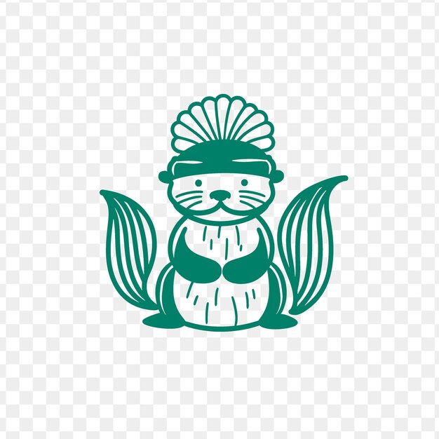 Playful otter animal mascot logo with kelp hat and seashells psd vector tshirt tattoo ink art