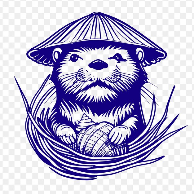 Playful otter animal mascot logo with kelp hat and seashells psd vector tshirt tattoo ink art