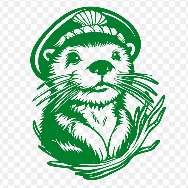 PSD playful otter animal mascot logo with kelp hat and seashells psd vector tshirt tattoo ink art