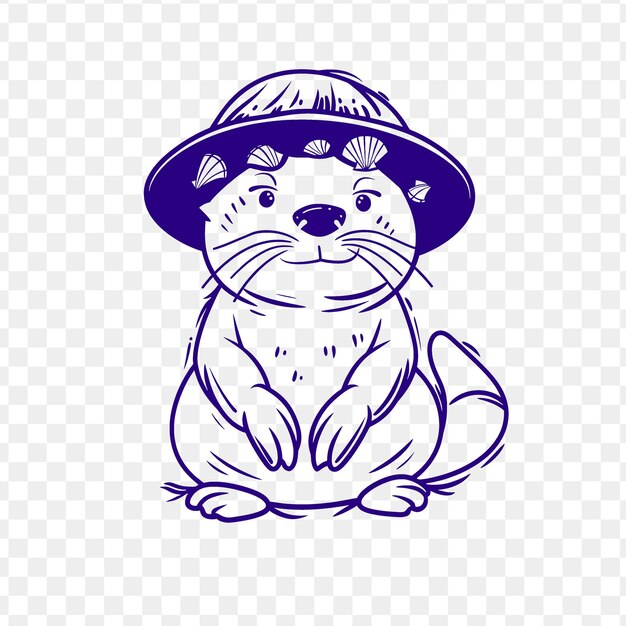 Playful otter animal mascot logo with kelp hat and seashells psd vector tshirt tattoo ink art