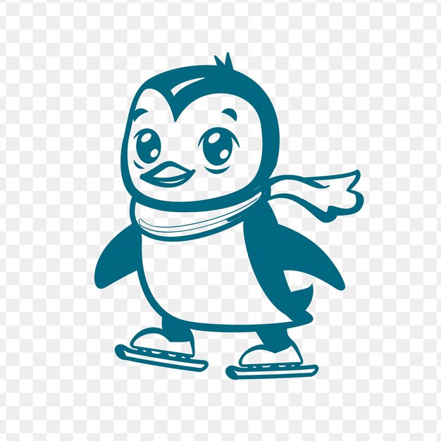 PSD logo giocoso della mascotte del pinguino con una sciarpa e pattini su ghiaccio desi psd vector tshirt tattoo ink art