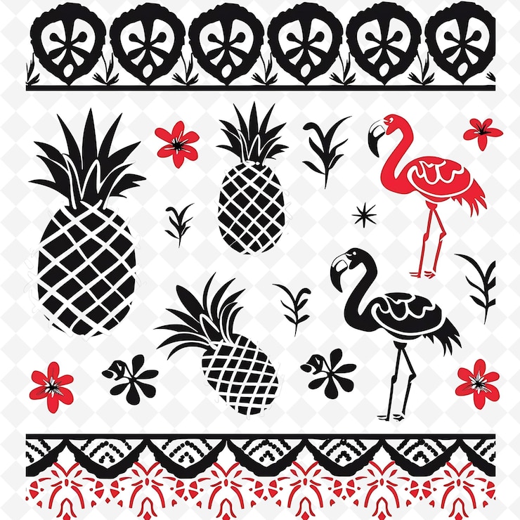 PSD playful pineapple borderlines design with flamingo motifs an creative abstract art designs