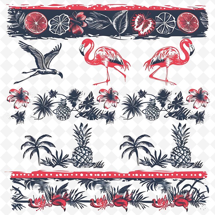 PSD playful pineapple borderlines design with flamingo motifs an creative abstract art designs