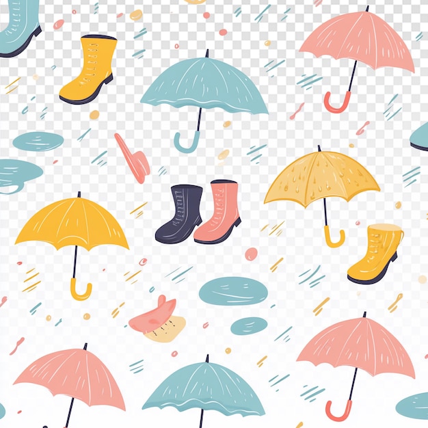 Playful Rainy Day Pattern with Umbrellas and Boots