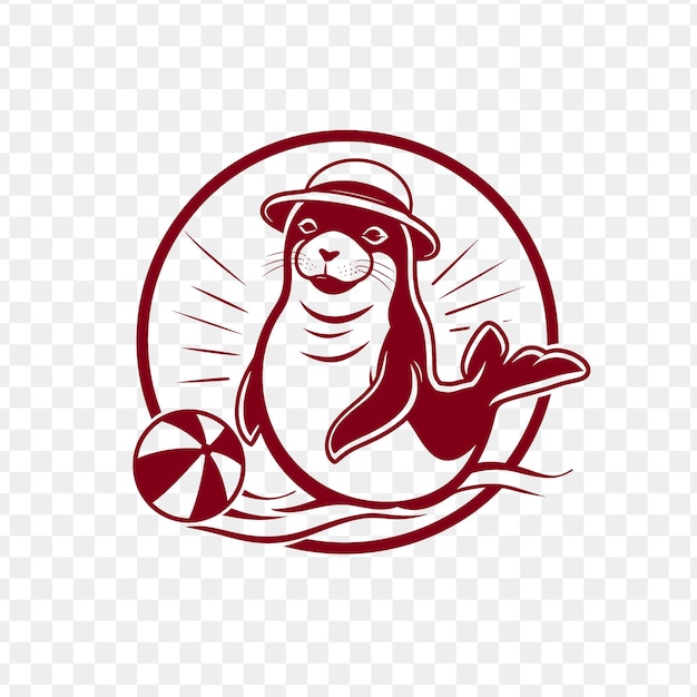 Playful seal animal mascot logo with beach ball and sun hat psd vector tshirt tattoo ink art