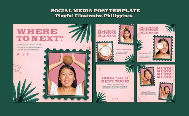 Playfull illustrated philippines social media post