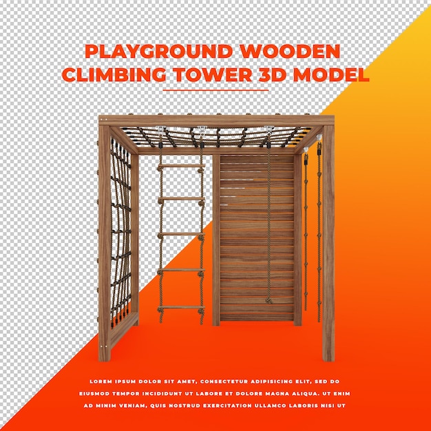 Playground wooden climbing tower 3d isolated model