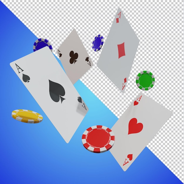 PSD carta da gioco poker chip 3d isolato