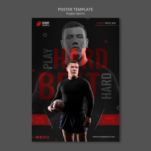 PSD playing rugby poster template