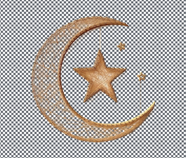 PSD pleasing crescent moon and star string art kit isolated on transparent background