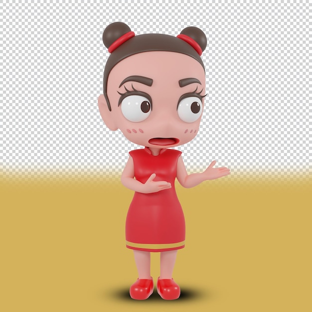 Plik PSD Śliczna chińska dziewczyna Kreskówka SD Model renderowania 3D Postać renderowania 3d