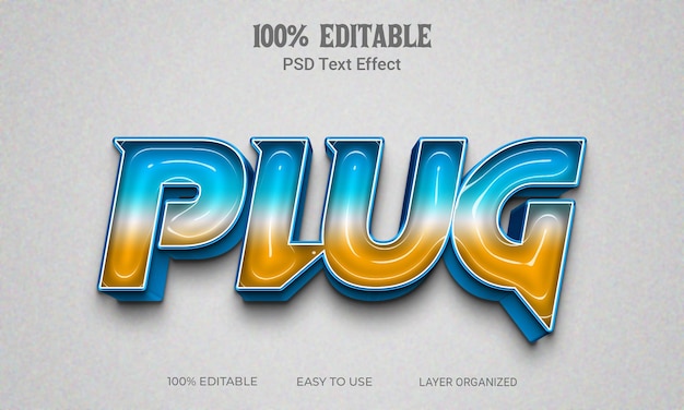 Plug 3D Text Effect Редактируемый текстовый стиль PSD-файл