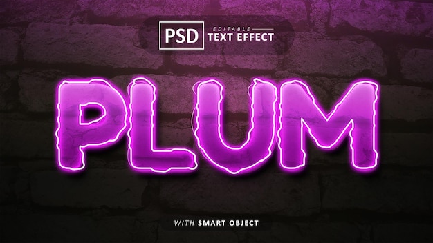 Plum text editable purple neon font effect