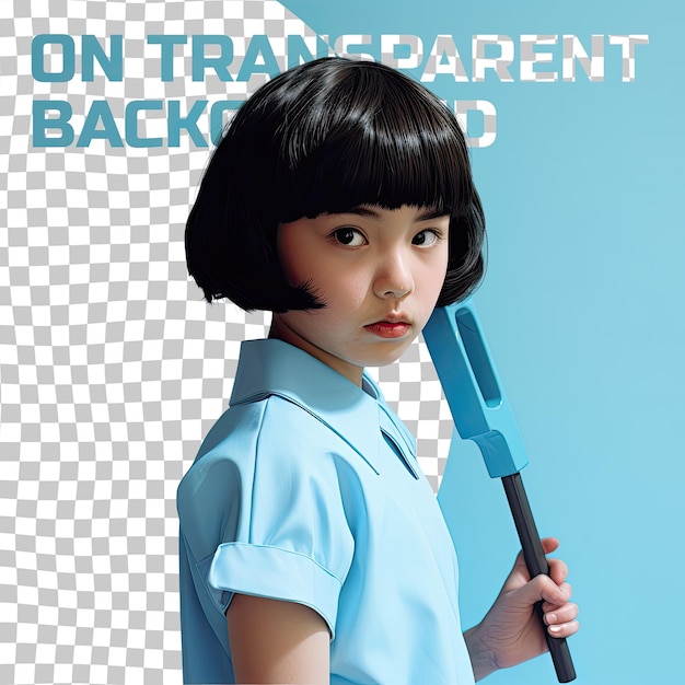 plumber girl east asian profile silhouette in sad pastel blue