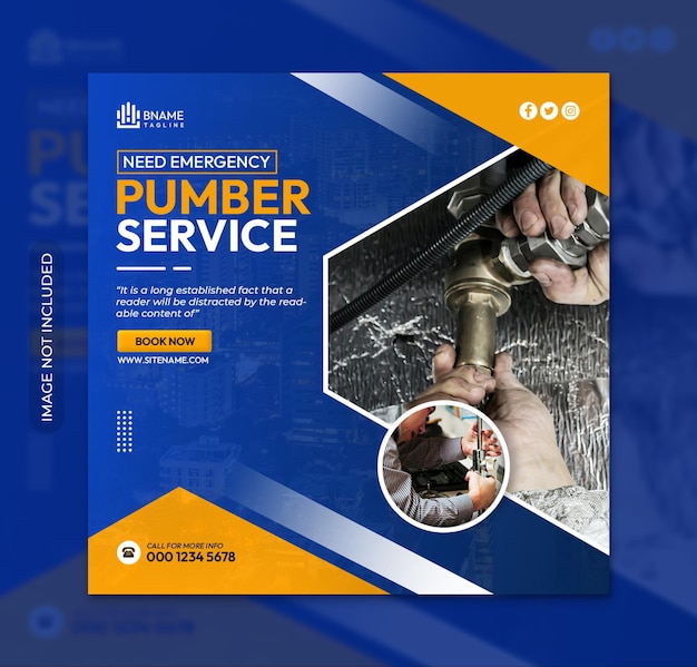 PSD plumber service square flyer or instagram social media post template