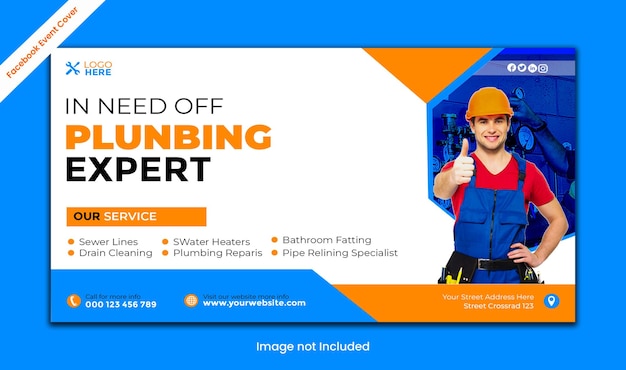 PSD plumbing facebook event cover psd-sjabloon