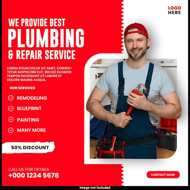 Plumbing service flyer social media post web banner template design